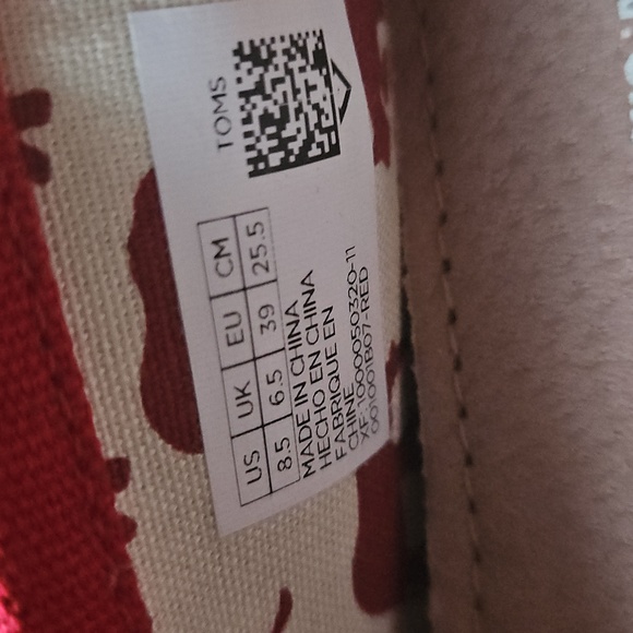TOMS Womens  Alpargata Red Canvas Slip On Flat Shoes Size 8.5 US NEW - Picture 8 of 8